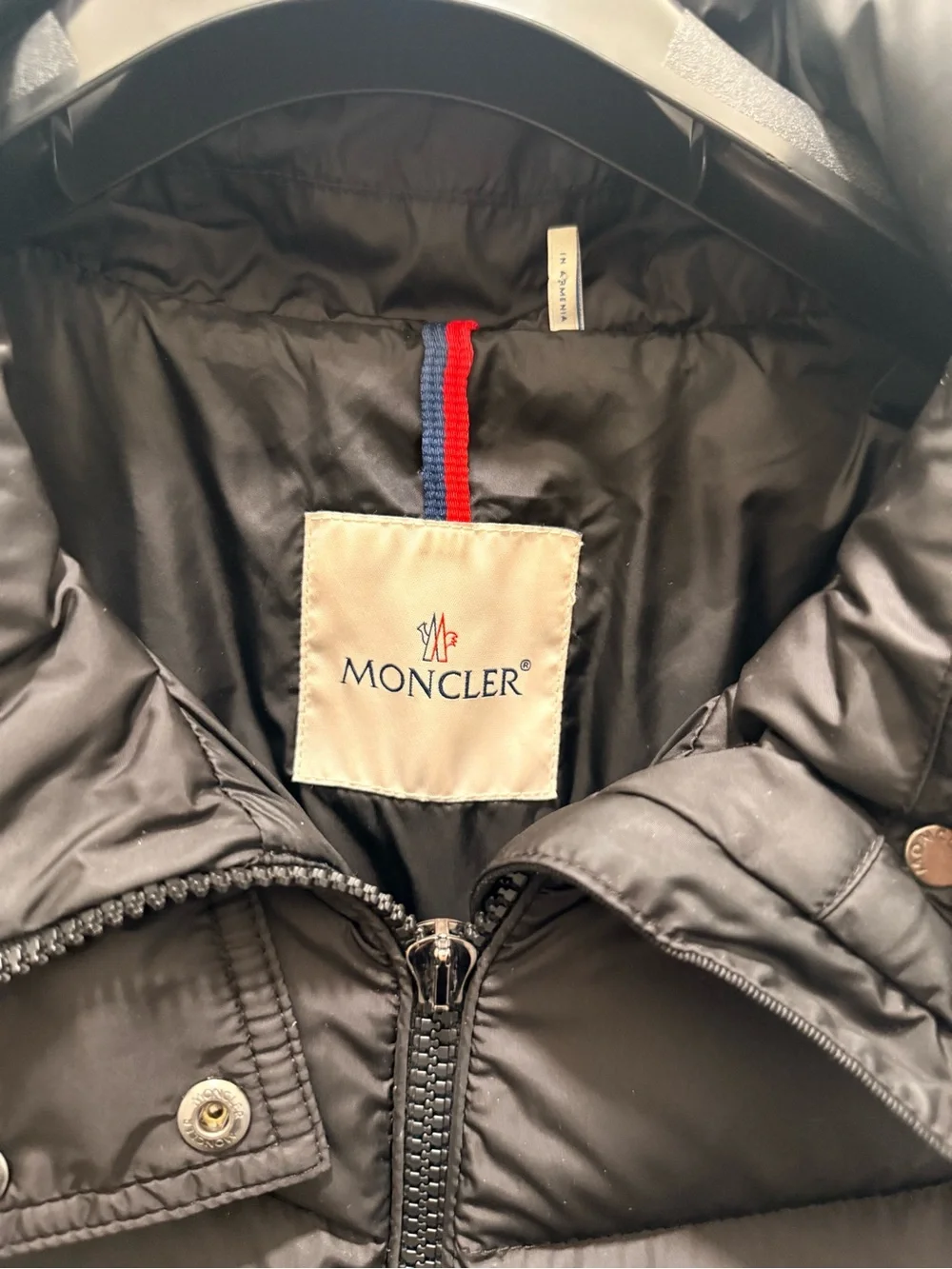Moncler Flammette Black Long Down Puffer Coat | Hooded Jacket Size L